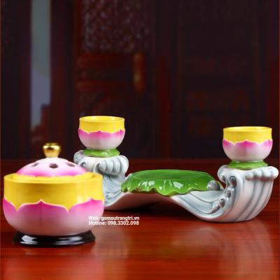 BỘ ĐỂ NẾN KÈM HŨ ĐỐT TRẦM - HOA SEN
